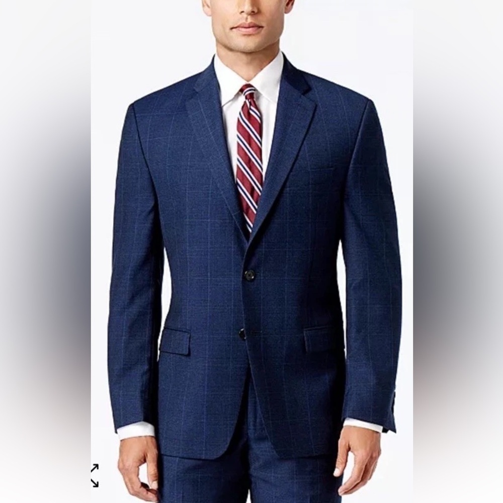 Ralph Lauren Navy Blue Plaid Wool Blazer Suit Jacket‎ Blazer Mens Size 44R (SU)